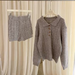 (Dmina) Set Polo Len Thừng Khuy Gỗ Kèm Quần Short Vừa Ấm Vừa Xinh Hàng QC - ảnh thật 7
