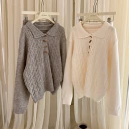 (Dmina) Set Polo Len Thừng Khuy Gỗ Kèm Quần Short Vừa Ấm Vừa Xinh Hàng QC - ảnh thật 5