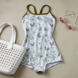 [Hoả Tốc Sẵn] Đồ Bơi,Bikini Thể Thao Nữ Liền Thân Trắng Hoạ Tiết Xanh Nhũ Nhẹ QC Có Lót 4