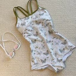 [Hoả Tốc Sẵn] Đồ Bơi,Bikini Thể Thao Nữ Liền Thân Trắng Hoạ Tiết Xanh Nhũ Nhẹ QC Có Lót 3