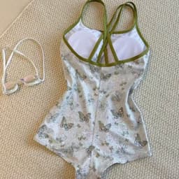 [Hoả Tốc Sẵn] Đồ Bơi,Bikini Thể Thao Nữ Liền Thân Trắng Hoạ Tiết Xanh Nhũ Nhẹ QC Có Lót 2