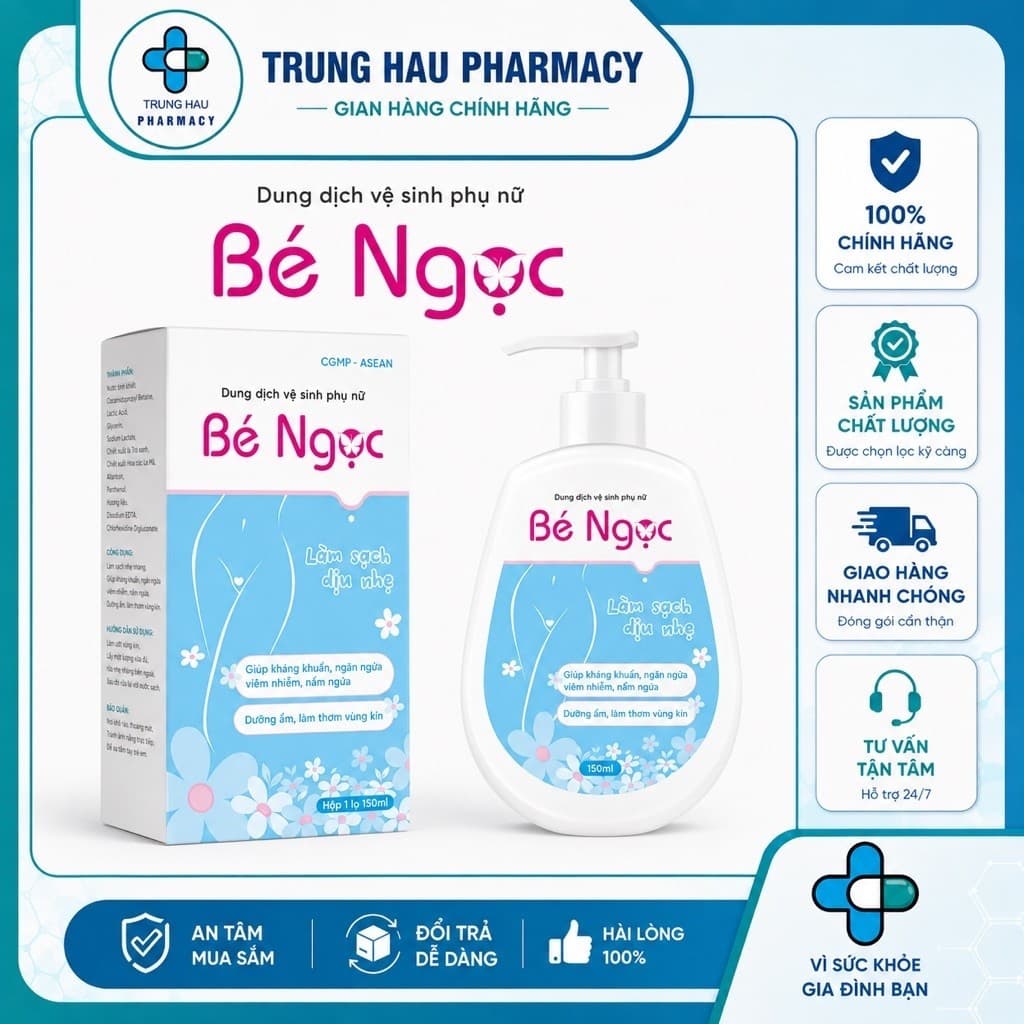 Dung Dịch Vệ Sinh Nữ Bé Ngọc Làm Sạch Dịu Nhẹ, Giảm Viêm, Ngừa Nấm 150ml