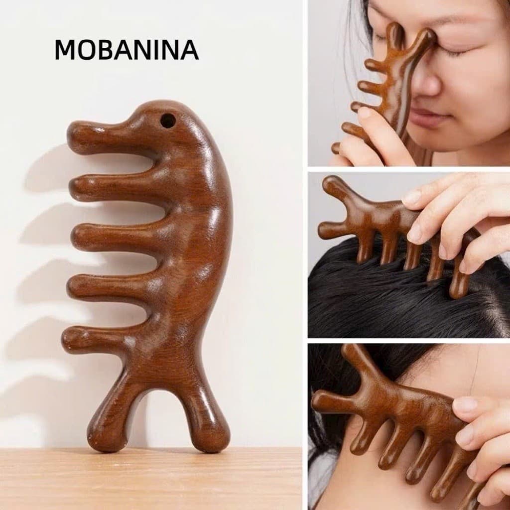 Lược massage cá ngựa và cá heo bằng gỗ đàn hương vàng