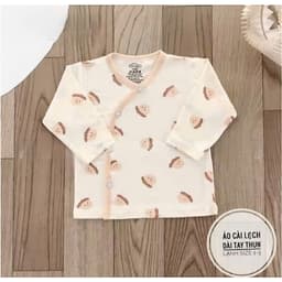 Combo 1-3 Áo dài tay sơ sinh màu kem vạt chéo thun lạnh phối màu in hoạ tiết cho bé 0 - 9 tháng 2