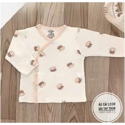 Combo 1-3 Áo dài tay sơ sinh màu kem vạt chéo thun lạnh phối màu in hoạ tiết cho bé 0 - 9 tháng 3