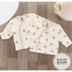Combo 1-3 Áo dài tay sơ sinh màu kem vạt chéo thun lạnh phối màu in hoạ tiết cho bé 0 - 9 tháng 5