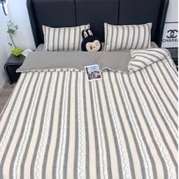 Bộ vỏ chăn ga gối Cotton Đũi 4 món phong cách Hàn Quốc,thiết kế viền chỉ mới lạ chất vải thoáng mát mềm mịn 7