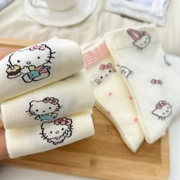 Set 5 Đôi Tất Vớ Cotton Cổ Cao Nữ Hình Hello Kitty Đáng Yêu Phong Cách Nhật Bản tt86 7