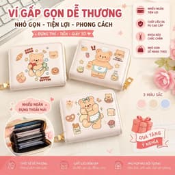 Ví Đựng Thẻ Mini Họa Tiết Gấu Dễ Thương, Ví Nhiều Ngăn Khóa Kéo Tiện Dụng Nhỏ Gọn 1