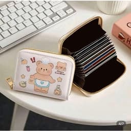 Ví Đựng Thẻ Mini Họa Tiết Gấu Dễ Thương, Ví Nhiều Ngăn Khóa Kéo Tiện Dụng Nhỏ Gọn 8