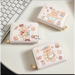 Ví Đựng Thẻ Mini Họa Tiết Gấu Dễ Thương, Ví Nhiều Ngăn Khóa Kéo Tiện Dụng Nhỏ Gọn 2