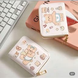 Ví Đựng Thẻ Mini Họa Tiết Gấu Dễ Thương, Ví Nhiều Ngăn Khóa Kéo Tiện Dụng Nhỏ Gọn 7