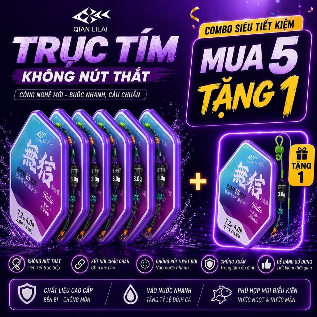 [Mua 5 tặng 1] Trục tím không nút thắt - Trục sẵn câu đài thương hiệu Qianlilai