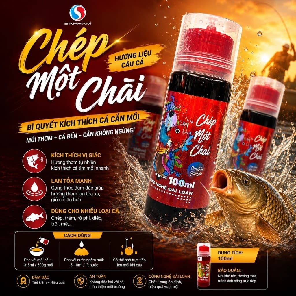 [Rẻ Vô Địch] Chép 1 Chai Sapham 100ml - Thu hút cá chép ăn mạnh