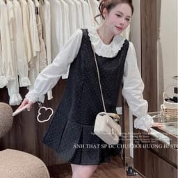 <Đầm Bầu Quynhanhhoue> (NH CLOTHING)Váy suông set váy dạ chân dập kèm áo sơmi QC1368 freesz 2