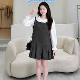 <Đầm Bầu Quynhanhhoue> (NH CLOTHING)Váy suông set váy dạ chân dập kèm áo sơmi QC1368 freesz 6