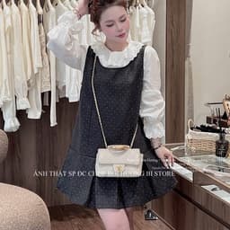 <Đầm Bầu Quynhanhhoue> (NH CLOTHING)Váy suông set váy dạ chân dập kèm áo sơmi QC1368 freesz 1