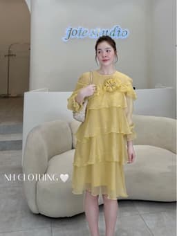 <Đầm Bầu Quynhanhhoue> (NH CLOTHING)Váy suông váy tơ tầng hoa ngực M11959 sm 3