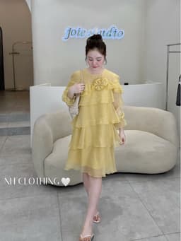<Đầm Bầu Quynhanhhoue> (NH CLOTHING)Váy suông váy tơ tầng hoa ngực M11959 sm 4