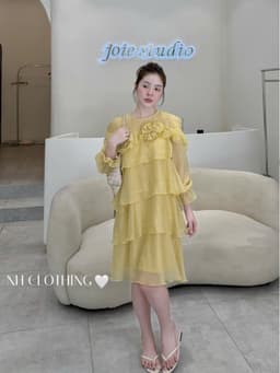 <Đầm Bầu Quynhanhhoue> (NH CLOTHING)Váy suông váy tơ tầng hoa ngực M11959 sm 5