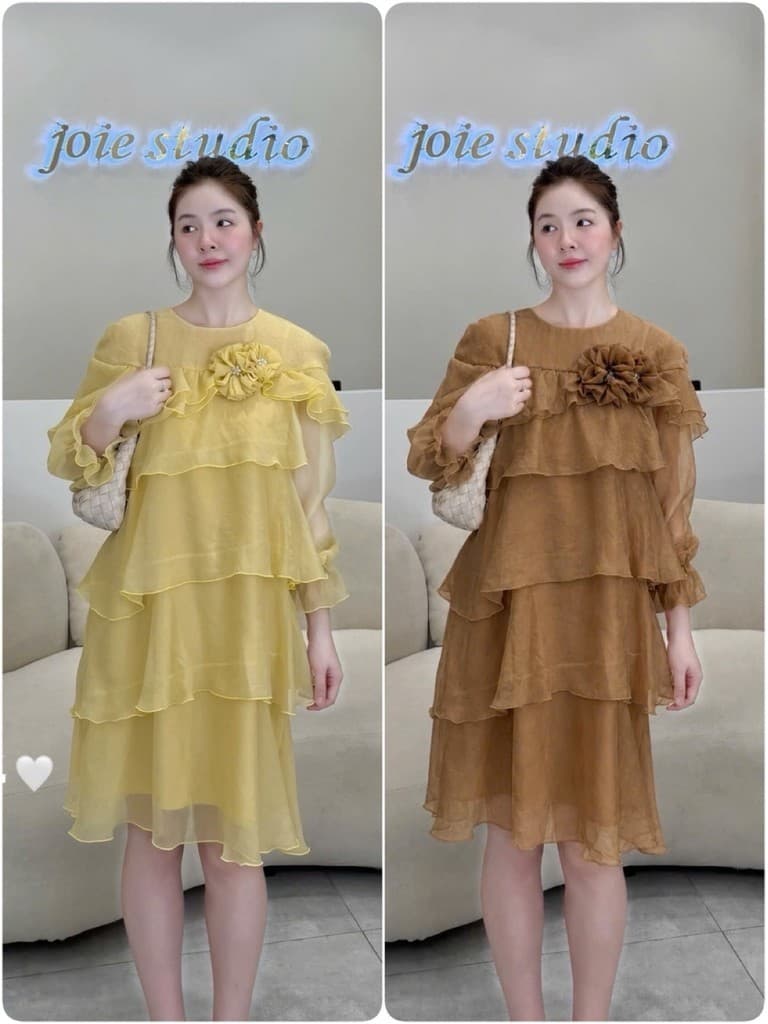 <Đầm Bầu Quynhanhhoue> (NH CLOTHING)Váy suông váy tơ tầng hoa ngực M11959 sm
