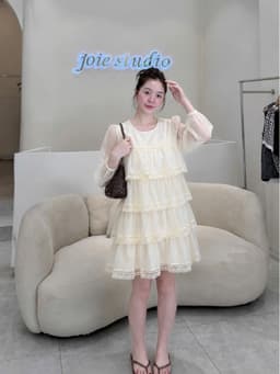 <Đầm Bầu Quynhanhhoue> (NH CLOTHING)Váy suông váy tơ tầng viền ren M11973 sm 2