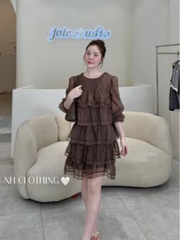 <Đầm Bầu Quynhanhhoue> (NH CLOTHING)Váy suông váy tơ tầng viền ren M11973 sm 4
