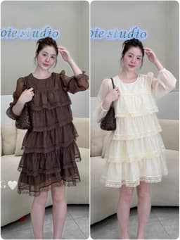 <Đầm Bầu Quynhanhhoue> (NH CLOTHING)Váy suông váy tơ tầng viền ren M11973 sm 1