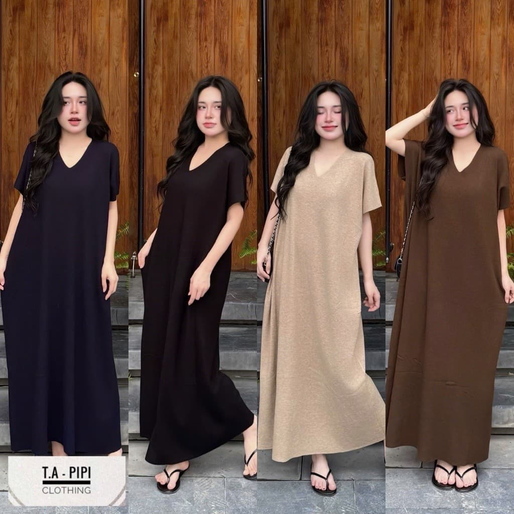 <Đầm Bầu Quynhanhhoue> (QC) Váy len motogi dáng cổ tim xuông Em về 4 màu Tím than - nâu - đen - be freesize