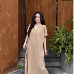 <Đầm Bầu Quynhanhhoue> (QC) Váy len motogi dáng cổ tim xuông Em về 4 màu Tím than - nâu - đen - be freesize 8