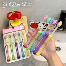 Sét 5 bàn chải quả táo nhiều màu sắc sinh động lông bàn chải mềm mịn QM-STORE 1