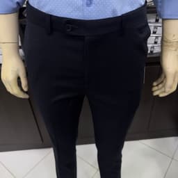 Quần âu nam Owen màu xanh tím than kẻ regular fit tăng đơ 2 cạp vải poly QRT262076 3