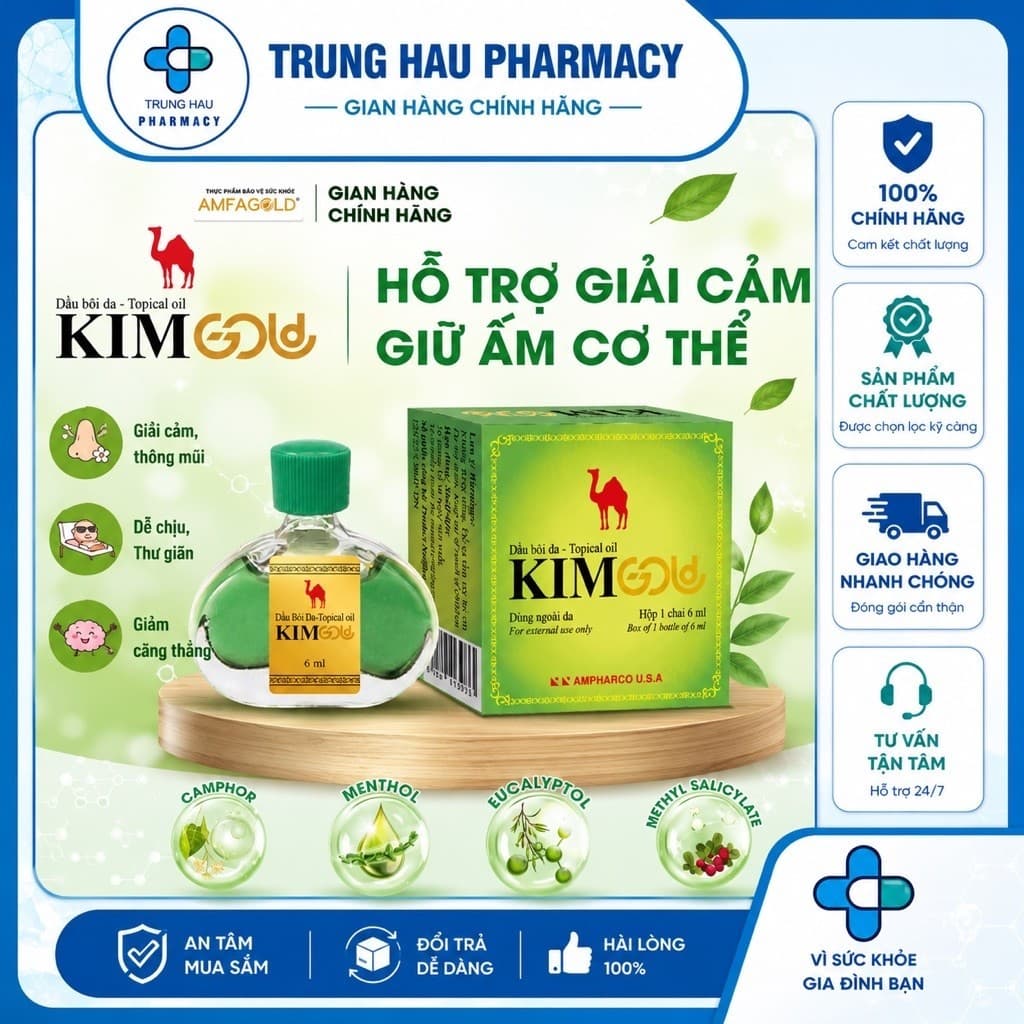 Dầu gió bôi da Kim Gold hiệu con lạc đà 6ml - Hỗ trợ giải cảm, giữ ấm cơ thể