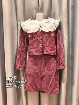 [Hàng thanh lý] Set đồ bộ thu đông kẻ sọc đỏ đen cổ bèo hàng si secondhand 4