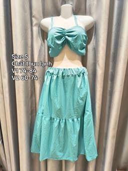 [Hàng thanh lý] Set váy thun lạnh xanh size S hàng si secondhand 2