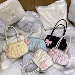Túi Xách Nữ Dáng Tròn Nơ Caro Phối Chấm Bi Phong Cách Nữ Tính 8
