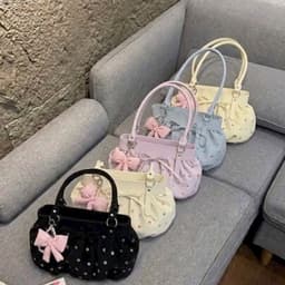 Túi Xách Nữ Dáng Tròn Nơ Caro Phối Chấm Bi Phong Cách Nữ Tính 3