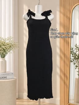 [Thanh lý] Đầm thun đen body dài buộc nơ vai 2 lớp dày dặn thu đông váy si tuyển 2