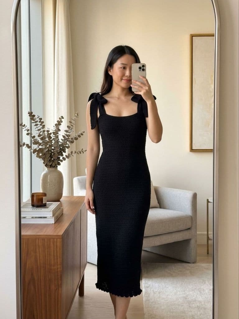 [Thanh lý] Đầm thun đen body dài buộc nơ vai 2 lớp dày dặn thu đông váy si tuyển
