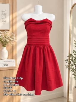 [Thanh lý] Váy quây thun đỏ 2 lớp co giãn nhẹ dây điều chỉnh sau lưng có mút ngực size S đầm si 3