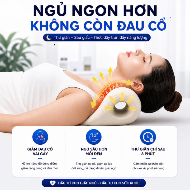 Gối Massage Cổ Gáy Tại Nhà Công Thái Học HPS Giúp Kéo Dãn Đốt Sống Cổ, Thư Giãn, Giảm Đau Mỏi Cổ Vai Gáy Hiệu Quả QM-S
