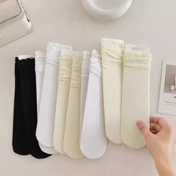 Set 5 Đôi Vớ Mỏng Bằng Lụa Lạnh Phối Ren Cổ Bèo Thời Trang Mùa Hè Cổ Điển Cho Nữ tcc13 4