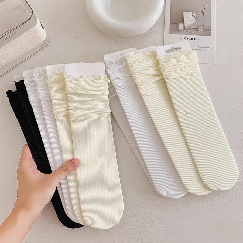 Set 5 Đôi Vớ Mỏng Bằng Lụa Lạnh Phối Ren Cổ Bèo Thời Trang Mùa Hè Cổ Điển Cho Nữ tcc13