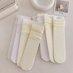 Set 5 Đôi Vớ Mỏng Bằng Lụa Lạnh Phối Ren Cổ Bèo Thời Trang Mùa Hè Cổ Điển Cho Nữ tcc13 2
