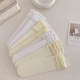 Set 5 Đôi Vớ Mỏng Bằng Lụa Lạnh Phối Ren Cổ Bèo Thời Trang Mùa Hè Cổ Điển Cho Nữ tcc13 7