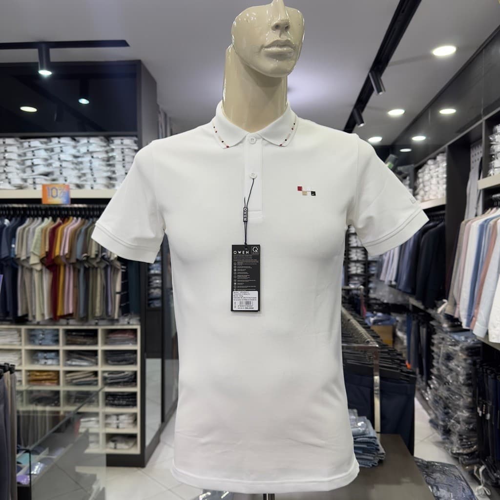 Áo polo nam Owen màu trắng body fit vải cotton APV262013