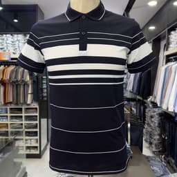 Áo polo nam Owen màu xanh tím than trắng kẻ ngang body fit APV262061 5