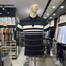 Áo polo nam Owen màu xanh tím than trắng kẻ ngang body fit APV262061 6