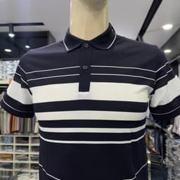 Áo polo nam Owen màu xanh tím than trắng kẻ ngang body fit APV262061 3