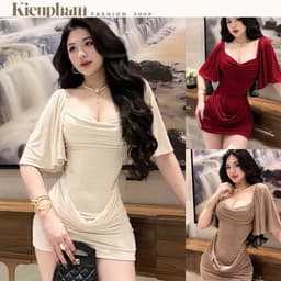 (Bigsize S-3XL) Đầm Body Nữ Dáng Ôm Cổ Vuông Nhún Eo Tay Loa Sang Chảnh Dự Tiệc Kieupham.shop 1